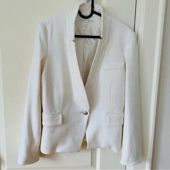 Veronica Beard Off White Tweed Single Breasted Dickey Jacket Blazer size 8 - Picture 1 of 13